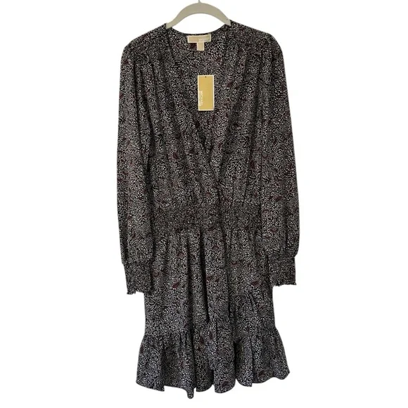 NEW Black Michael Kors Long Sleeve Dress Floral Style Designer MK Women’s Large! - Picture 1 of 4